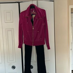 pink jacket black pants
